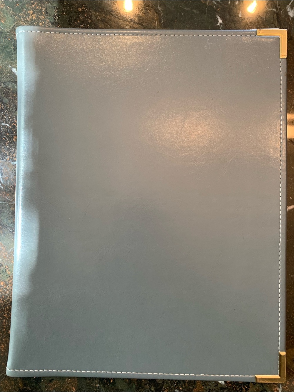 Leather Business Folder in Slate Blue with Gold Corner Accents